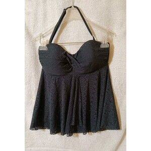 Merona Women's Tankini Strapless Top Black Bandaeu Sheer Open & Bottom Summer M